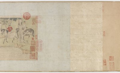 Pferde und Stallburschen überqueren einen Fluss, Yuan- oder frühe Ming-Dynastie, 14. Jahrhundert von Zhao Mengfu Chao Meng Fu or